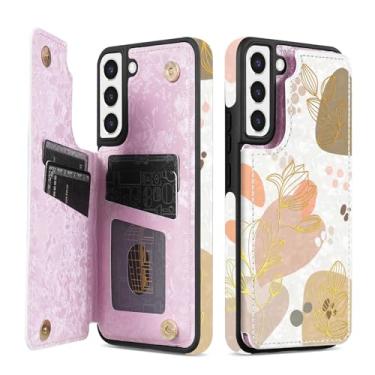 Imagem de NNH Capa carteira compatível com Samsung Galaxy S21 Plus com compartimentos para cartões com bloqueio de RFID, capa flip de couro PU, suporte duplo com fecho magnético para Galaxy S21+ (flor de linha