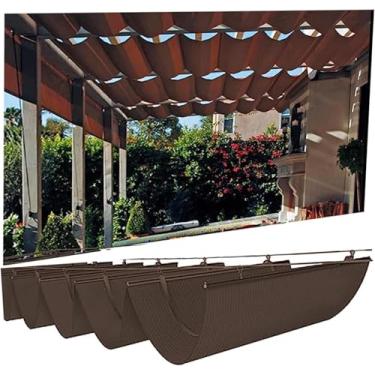 Imagem de Velas De Sombra De Onda Retrátil Em Forma De U Rolo Deslizante Telhado Cego Pergola Onda Cobertura De Sombra Hdpe Água Permeável Toldo De Proteção Solar Com Kit De Monta, Brown, 1.2mx10m
