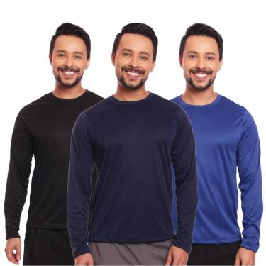 Imagem de Kit 3 Camisas Segunda Pele Proteção Solar Uv Térmica Corrida Bike-Masculino