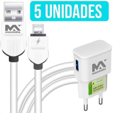Imagem de Kit 5 Cabos V8 Mini USB 1 Metro Com 5 Fontes USB Turbo - Maxmidia