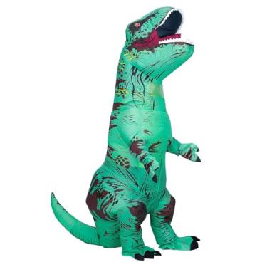 Imagem de Qshine Fantasia inflável T-Rex para adultos, fantasia de dinossauro extravagante, estegossauro, fantasia cosplay de Halloween, Verde, Free Size