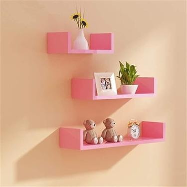 Imagem de Prateleira Multifuncional Prateleiras De Parede - Decoração De Parede Divisória Em Forma De U Exibição Quarto Sala De Estar Prateleira, Pink