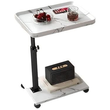 Imagem de Gets Bandeja de sofá de altura ajustável para sofá, bandeja de TV giratória de 360° para espaços pequenos, mesa de canto C com rodas para comer, sala de estar, quarto, sofá - branco mármore, 40 x 30 x