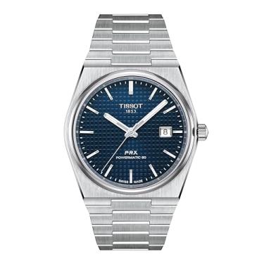Imagem de Tissot Relógio social masculino PRX Swiss automático com pulseira de aço inoxidável, cinza, 12 (modelo: T1374071104100)