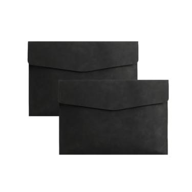 Imagem de Pacote com 2 pastas de arquivo de couro PU A4 porta-documentos à prova d'água portfólio envelope pasta organizador de arquivos para papel papelaria, tablet e PC (preto)