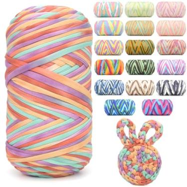 Imagem de Camiseta de 400 g para crochê, camiseta arco-íris, tecido elástico macio, grosso, grosso, fio de crochê para crochê, tricô iniciante, tricô à mão para bolsa/artesanato faça você mesmo/decoração de