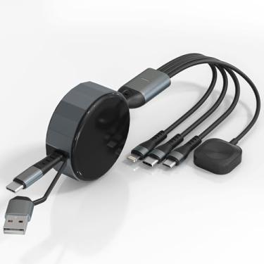 Imagem de Cabo de carregamento múltiplo para carregador Apple Watch – Cabo retrátil 4 em 1 carregador portátil com Lightning/Micro/Tipo C/iWatch para iPad, tablets, iPhone 100W cabo retrátil de carregamento