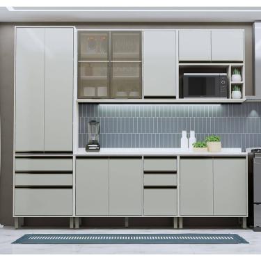 Imagem de Cozinha Modulada Completa 5 peças 270cm com Vidro Reflecta e Tampo Linea Luciane Móveis