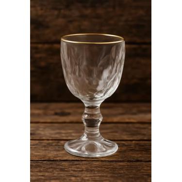 Imagem de Taça de Licor Diamond em Vidro, Borda Dourada, 50ml, Design Diamantado