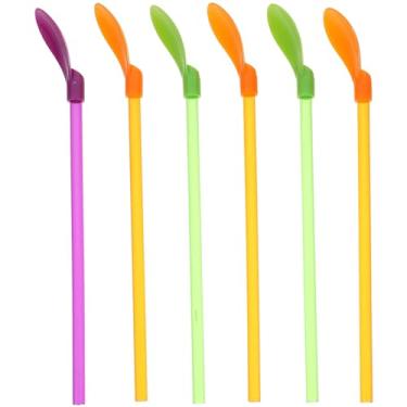 Imagem de DOITOOL 6 peças reutilizáveis de palha de plástico, canudinhos destacáveis, colher de coquetel, colher de café para mexer