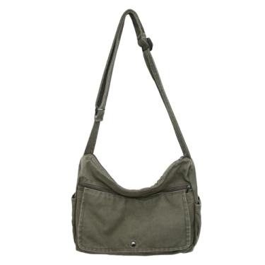 Imagem de Bolsa carteiro de lona para mulheres e homens vintage bolsa transversal estética bolsa tiracolo bolsa tiracolo casual bolsa tiracolo (C-verde)