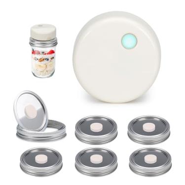Imagem de SealVax Kit de seladora a vácuo Mason Jar – Seladora a vácuo elétrica de parada automática com tampas de aço inoxidável reutilizáveis, compatível com frascos de conserva Ball & Kerr (válvula branca)