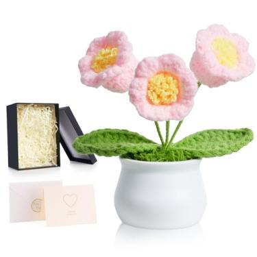 Imagem de ZHIYUXI Flor de orquídea de crochê artificial rosa lírio do vale, presentes para mulheres, flores eternas feitas à mão, flor de malha para painel de carro, decoração de escritório em casa