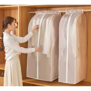 Imagem de Até 3 Capas p/roupas para pendurar vestido casaco calça, bolsa de armazenamento de roupas, organizador de roupas à prova de umidade e poeira pó Arara e Closet (3 unidades - 120cmX30xmX50cm)
