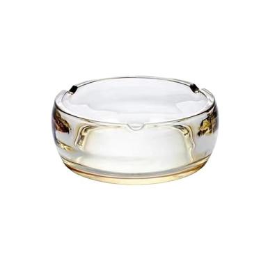 Imagem de Cinzeiro de vidro redondo transparente para sala de estar escritório mesa de centro ornamentos de mesa de centro suporte de cinzas (amarelo)