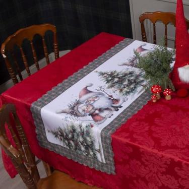 Imagem de Kit Toalha De Mesa Retangular Jacquard 3,00x1,50 (8 Lugares) + 1 Caminhos de Mesa (Decoração Natalina, Decorativa Para Natal) (PAPAI E MAMAE NOEL)