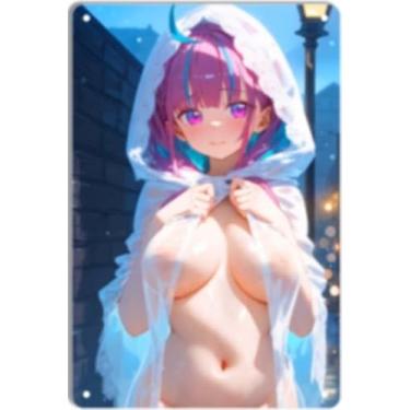 Imagem de DKLOWK Pôster de metal fofo anime menina sexy biquíni mangá placa de decoração de parede para casa bar clube quarto banheiro homem caverna otaku 20 x 30 cm