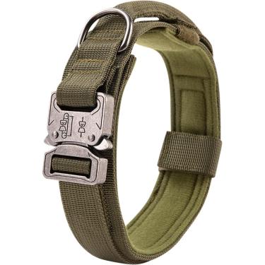 Imagem de Coleira De Cachorro Tática Militar Ajustável Coleira De Cachorro De Nylon Durável Com Alça De Controle E Coleira De Cachorro Com Fivela De Metal Resistente, Army Green, XL neck 55-63cm
