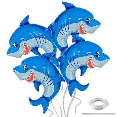 Imagem de 4Pcs 31In Shark Balloon, Shark Foil Mylar Balloons, Under the Sea Balloons Ocean Theme Party Decorations for Kids Baby Shower Birthday Party Supplies
