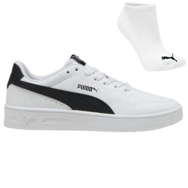 Imagem de Kit Tênis Puma Court Lally e Meia, 38, Branco, Preto, Feminino