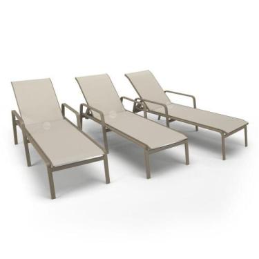 Imagem de Kit 3 Espreguiçadeiras Piscina Alumínio Fendi Tela Bege - Aluv Móveis