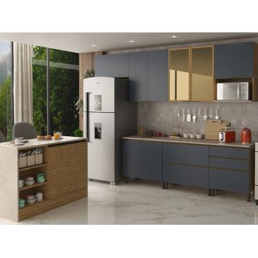 Imagem de Cozinha Completa Bartira Cristal Com 8 Portas, 5 Gavetas Lâmina De Mel-azul Royal