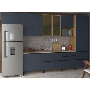 Imagem de Cozinha Completa Bartira Cristal Com 9 Portas, 7 Gavetas Lâmina De Mel-azul Royal