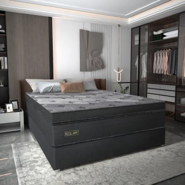 Imagem de Cama Box Conjugado Casal Com Colchão 138x78x188 Royal Black Gazin Cr35299 Chumbo Escuro