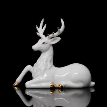 Imagem de Ornamento De Cerâmica Veado Branco Veado Sika Escultura De Porcelana Branca Artesanal Artes Decoração De Casa Escritório Casamento