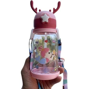 Imagem de Garrafa Infantil com Alça e Canudo Retrátil Estampa de Alce Colorido Ideal para Escola e Passeios (Rosa)