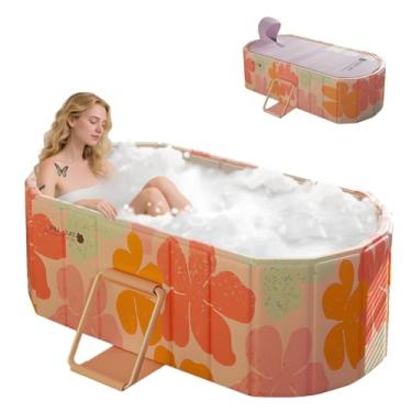 Imagem de Gets Banheira oval de gelo 2GG de 150 cm para atletas, banheira portátil para adultos, banheira quente dobrável de imersão para chuveiro, spa de banheiro familiar separado com capa (rosa, 149 x 56 cm
