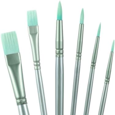 Imagem de Hzopcw 6 pincéis para pintura acrílica, kit de pincéis de aquarela de nylon, conjuntos de pincéis de tinta acrílica para pintura a óleo guache aquarela - verde