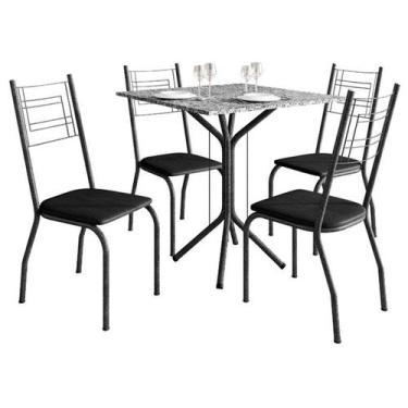 Imagem de Mesa de Jantar Thais 70x70 cm com Granito Ocre Itabira com 4 Cadeiras 