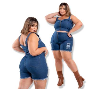 Imagem de Conjunto jeans com lycra plus size estiloso blusa e short  - QCHICK JE