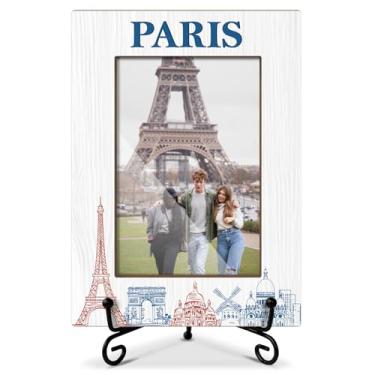 Imagem de oayGnay Porta-retrato de Paris, porta-retratos de presentes de Paris para amigos da família, lembranças de Paris para lua de mel, moldura de madeira com suporte, porta-retrato 10 x 15 para exibição de