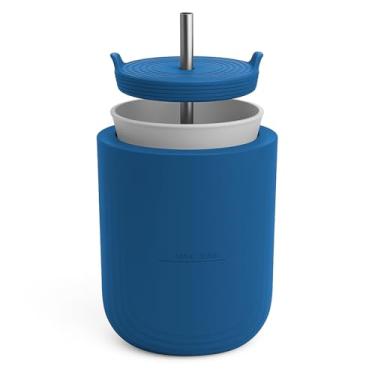 Imagem de Máquina de gelo 2 em 1 e copo para beber com tampa e canudo – 120 grades de gelo – Silicone livre de BPA – Copo de molde de gelo portátil para bebidas frias, viagens e cuidados com a pele