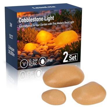 Imagem de LEONLITE Luzes LED de baixa tensão para ambientes externos, 12-24V AC/DC Luzes de caminho de paralelepípedos 6 peças, 5CCT 3W luz de seixo, 1800K/2700K/3000K/4000K/5000K selecionável, luz de jardim