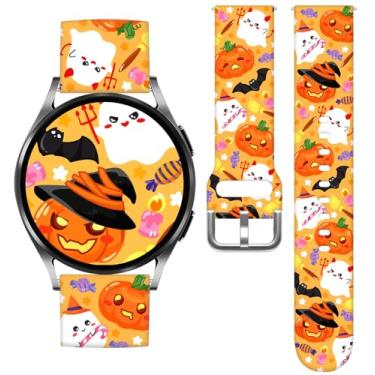 Imagem de Vieeki Pulseiras femininas de relógio Halloween Pumpkin compatíveis com Samsung Galaxy Watch 7, 6, 5, 4, 5 Pro (45 mm), 4 Classic (46 mm)/3 (41 mm)/Active 2, pulseira de silicone de substituição com