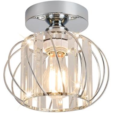 Imagem de Vechoicy Luminária de teto de montagem semiembutida, lâmpadas de teto de corredor de gaiola de metal de 19 cm, luminária de teto de fazenda, lustre de cristal industrial para corredor, banheiro