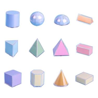 Imagem de JunZheHub Conjunto de Blocos de Formas Geométricas, Sólidos Geométricos 3D, Manipulativos, Blocos de Padrões Transparentes para Pré-escola, Materiais Escolares