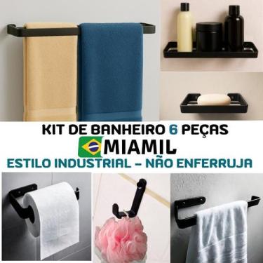 Imagem de Kit de acessórios para Banheiro 6 peças com Porta Toalha Duplo Miamil 