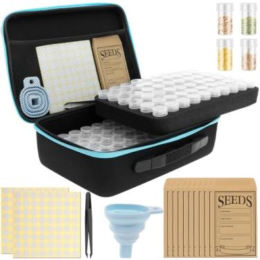 Imagem de XYDHQS Caixa organizadora de sementes, recipientes de plástico de classificação transparente, recipiente de armazenamento de sementes de grande capacidade com funil de pinça e adesivo para flores e
