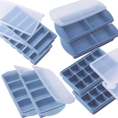 Imagem de Conjunto de moldes de silicone para freezer com 2 colheres de sopa, 1/2, 1 e 2 xícaras, bandejas de silicone para freezer com tampas – Pacote essencial de preparação de refeições e cozinha (azul
