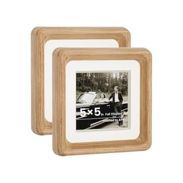 Imagem de HELPLEX Conjunto de 2 porta-retratos 12 x 12 - madeira de carvalho maciça, tapete ajustável para fotos de 10 x 12 x 12 cm, vidro resistente a quebras - galeria familiar de parede e mesa, decoração de