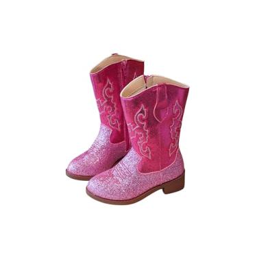 Imagem de Bota Infantil Rosa Brilhante Feminina – Do nº 25 ao 35 – Conforto e Estilo Cowboy/Após a compra envie uma mensagem para o vendedor com o seu Número.