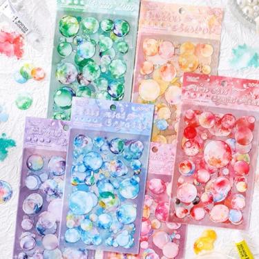 Imagem de Kigofora 24 folhas de adesivos de tinta bolha e manchas de aquarela, decalques transparentes de PET de 6 cores para diário, álbuns, artesanato DIY, planejadores