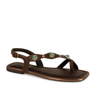 Imagem de Sandália Feminino Dakota Rasteira Tiras Pedraria Marrom 36
