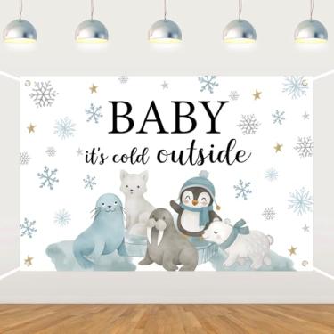 Imagem de Baby It's Cold Outside Backdrop Arctic Polar Animals Winter Woodland Baby Shower Decorações de festa de floco de neve fundo para mulheres inverno animal Natal chá de bebê suprimentos de festa 1,5 x