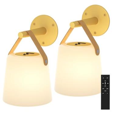 Imagem de TACAHE Arandela de parede recarregável - Abajur fosco de plástico - Temperatura de 3 cores e 5 brilho - Controle remoto - Funciona com bateria de 5000 mAh - Lâmpada de parede sem fio para campista, RV