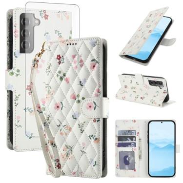 Imagem de Asuwish Capa de celular para Samsung Galaxy S22 5G carteira celular com protetor de tela de vidro temperado porta-cartão de flores suporte de borracha S 22 22S 4G G5 6,1 polegadas mulheres homens